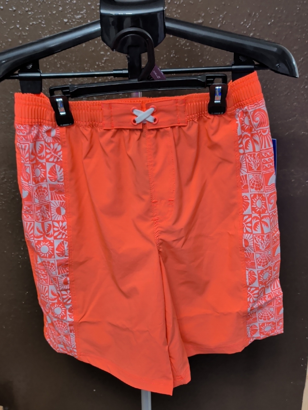 Men's Bright Orange Swim Trunks with Printed Side Panels